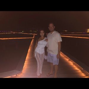 Sorelle white dress see thru maxi knit